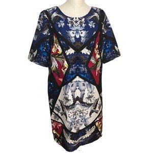 ASOS Blue Floral Boho Shift Dress Short Sleeve Plunge Back Women’s Size 8